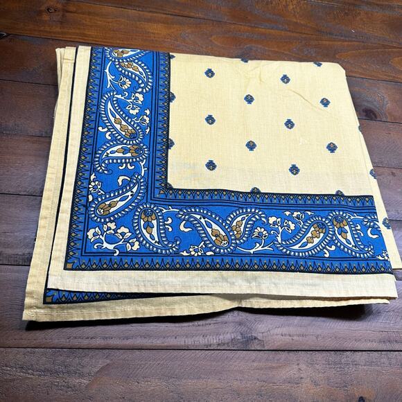 Vintage JCPenney Tablecloth Yellow Blue Block Print Rectangle French Country - Picture 1 of 12